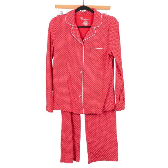 Croft & Barrow Pajama Set S Womens Red Diamond Print Button Up PJs Cotton Blend - Picture 1 of 8